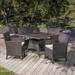 Ivy Bronx Ledezma Outdoor Wicker 5 Piece Dining Set w/ Cushions Wicker/Rattan in Brown | 36.6 W x 36.6 D in | Wayfair IVBX3838 43382654