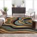 White 111 x 0.4 in Indoor Area Rug - Wrought Studio™ Nirvana Waves Multi Blue Modern Rug Polypropylene | 111 W x 0.4 D in | Wayfair