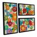 Latitude Run® 'Decorative Flowers' by Silvia Vassileva 3 Piece Framed Painting Print Set Canvas in Green/Orange | 24 H x 36 W x 2 D in | Wayfair