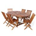 Longshore Tides Humphrey 7-Piece Oval Extension Outdoor Table Folding Chair Set Wood/Teak in Brown/White | Wayfair LNTS2796 40649010