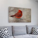 Red Barrel Studio® 'Cardinal in Winter' Photographic Print on Canvas in Brown/Red | 14 H x 19 W x 2 D in | Wayfair RDBS3812 30055343