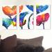 Stupell Industries Painted Look Rainbow Poppy Flowers 3 Piece Painting Print Wall Plaque Set in Blue/Brown/Orange | 11 H x 33 W x 0.5 D in | Wayfair