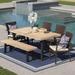 17 Stories Polen Outdoor 6 Piece Dining Set w/ Cushions Wood in Brown/White | 29.2 H x 70.5 W x 35 D in | Wayfair 390D00723A60434F94BB0DC11BA62F4E