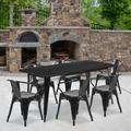 Flash Furniture Benny Commercial Grade 31.5" x 63" Rectangular Metal Indoor-Outdoor Table Set w/ 6 Arm Chairs Metal in Black | Wayfair