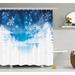 The Holiday Aisle® Winter Ations Christmas Trees Setting w/ Snowflakes & Stars New Year Graphic Image Shower Curtain + Hooks | Wayfair