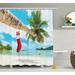 The Holiday Aisle® Christmas Beach Xmas Stockings Single Shower Curtain Polyester | 84 H x 69 W in | Wayfair THLA2021 39393984