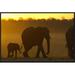 East Urban Home 'African Elephant Mother & Calf Silhouetted at Sunset' Framed Photographic Print on Canvas in Black/Yellow | Wayfair