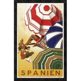 Global Gallery 'Spanien' by Jose Morell Framed Vintage Advertisement Metal in Blue/Red/Yellow | 32 H x 20.77 W x 1.5 D in | Wayfair