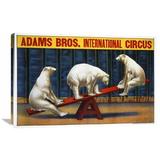 Global Gallery Adams Bros. Circus Vintage Advertisement on Wrapped Canvas in Blue/Red/Yellow | 14.45 H x 22 W x 1.5 D in | Wayfair