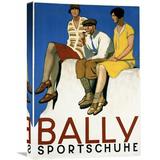 Global Gallery 'Bally Sportschuhe' by Emil Cardinaux Vintage Advertisement on Wrapped Canvas in Brown/Red/Yellow | 22 H x 15.54 W x 1.5 D in | Wayfair