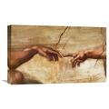 Global Gallery 'Creation of Adam (detail)' by Michelangelo Painting Print on Wrapped Canvas in Brown/White | 13.42 H x 22 W x 1.5 D in | Wayfair
