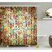 Winston Porter Acosta Ivy Line Like Colored Flowers Leafs & Buds w/ Striped Background Artwork Single Shower Curtain | 70 H x 69 W in | Wayfair