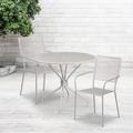 Flash Furniture Oia 35.25" Round Indoor-Outdoor Steel Patio Table Set w/ 2 Square Back Chairs Metal in Gray | Wayfair CO-35RD-02CHR2-SIL-GG