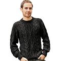 Gamboa Alpaca Jumper Wool and Soft Jumper Hand-Knit Crewneck Classic Jumper for Men Black