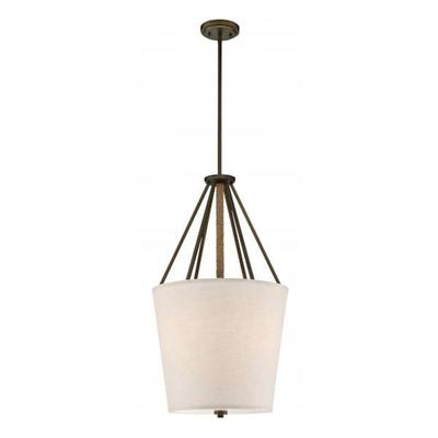 Nuvo Lighting 65899 - 3 Light Mahogany Bronze Beige Linen and Etched Glass Diffuser Pendant Light Fixture (SENECA 3 LIGHT 17