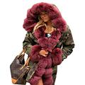 Roiii Lady Fur Oversized Hooded Women Fishtail Military Parka Jacket Winter Coat (14, 201720 Army WineRed)