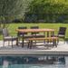 Gracie Oaks Warkentin Outdoor 6 Piece Dining Set w/ Cushions Wood/Wicker/Rattan in Brown/White | Wayfair F4488E805CDB41A28486E86B408DAC7E