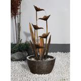 Hi-Line Gift Ltd. Tiered Leaves Stainless Metal Fountain Outdoor in Brown | 35.03" H x 14.96" W x 14.96" D | Wayfair 79363-GD