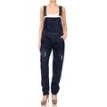 Anna-Kaci Womens Vintage Wash Straight Leg Denim Overalls with Pocket Bib, Indigo, Large