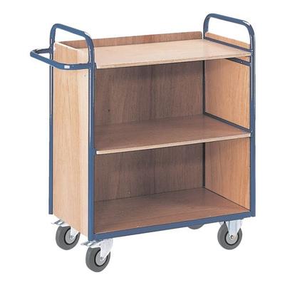 ROLLCART Etagenwagen mit 3 Wänden 100x49 cm Holz-Ladefläche blau, 118x107x50 cm