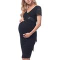 Be Mammy Women's Maternity Dress Short Sleeve with Nursing Function BE20-172 (Black, L)
