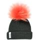 Charcoal Grey Classic Hat & Coral Big Pom Pom