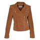 Womens Genuine Suede TAN Biker Jacket Girls X-Zip Fitted Designer Leather Coat - Rusty (12)