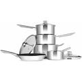 Penguin Home Set of 5 Cookware Pan Set, Stainless Steel Kitchen Set of 5 Piece - 18 cm & 20 cm Saucepan with lid, 24 cm Non Stick Frying Pan, 24 cm Stock Pot and 14 cm Milk Pan