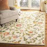 Green/White 93 x 0.25 in Area Rug - Lark Manor™ Hollander Floral Hand-Hooked Wool Ivory/Green Area Rug Wool | 93 W x 0.25 D in | Wayfair