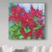 Trademark Fine Art 'Red Oak Leaf Poinsettias' Acrylic Painting Print on Wrapped Canvas in Blue/Pink | 24 H x 24 W x 2 D in | Wayfair