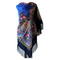 Lovely Authentic Russian Pavlovo Posad Scarf Shawl Folk 100% Wool with silk fringes 125cm x 125cm (Dark Blue)