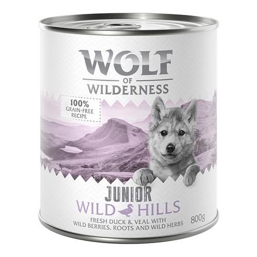 6 x 800g Wild Hills-Ente & Kalb Wolf of Wilderness Hundefutter nass