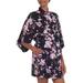 Spring Cherry Blossom,'Floral Rayon Robe in Black and Fuchsia from Indonesia'