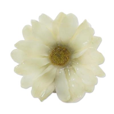 Let It Bloom in Vanilla,'Natural Aster Flower Brooch in Vanilla from Thailand'