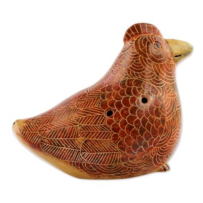 Red Brown Mamma Hen,'Artisan Crafted Ceramic Ocarina Hen Shaped Flute'