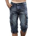 Idopy Men`s Cargo Denim Biker Jeans Shorts with Zippers Blue 31