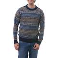 Monument,'Men's Patterned Grey and Brown 100% Alpaca Pullover Sweater'