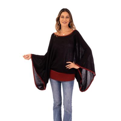 Black Burgundy Dance,'Peruvian Knit Bohemian Sweater in Black and Burgundy'