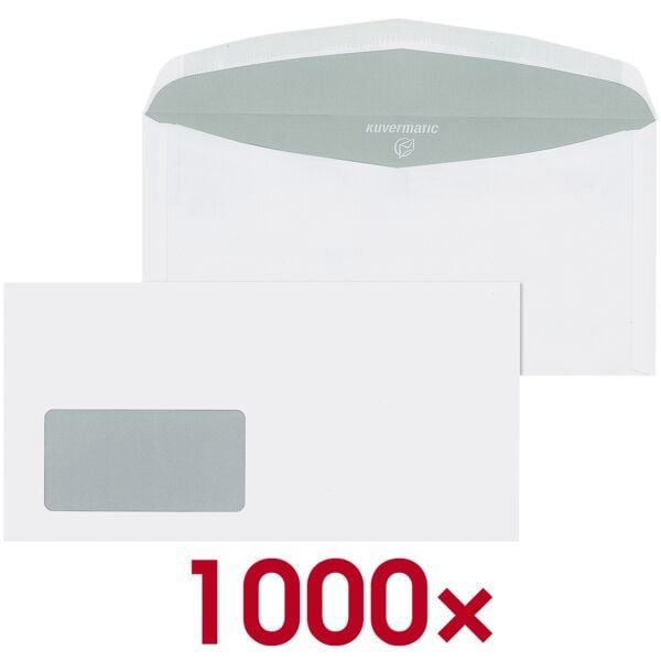 Mailmedia Automatenhüllen DL+ mit Fenster und Nassklebung - 1000 Stück weiß, 22.9x11.4 cm Image