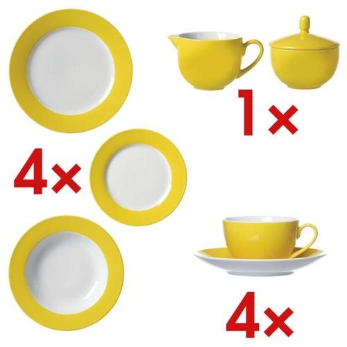 Tafelservice-Set »Doppio«, bestehend aus: 4 Speisetellern, 4 Kaffeetassen inkl. gelb, Ritzenhoff & Breker, 27×3 cm