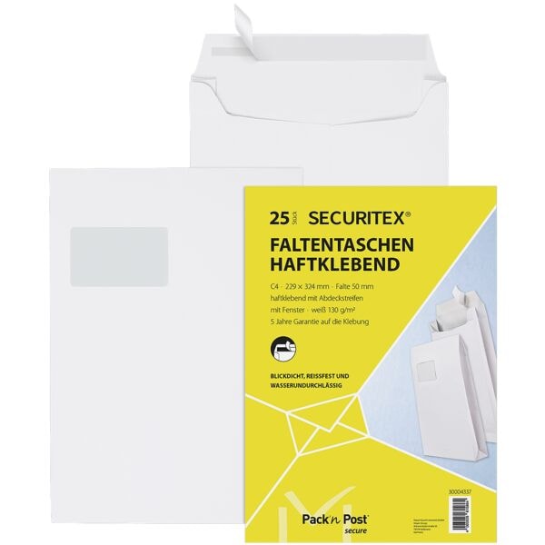 Mailmedia 25 Faltentaschen C4 mit Fenster weiß, 32.4x22.9 cm Image