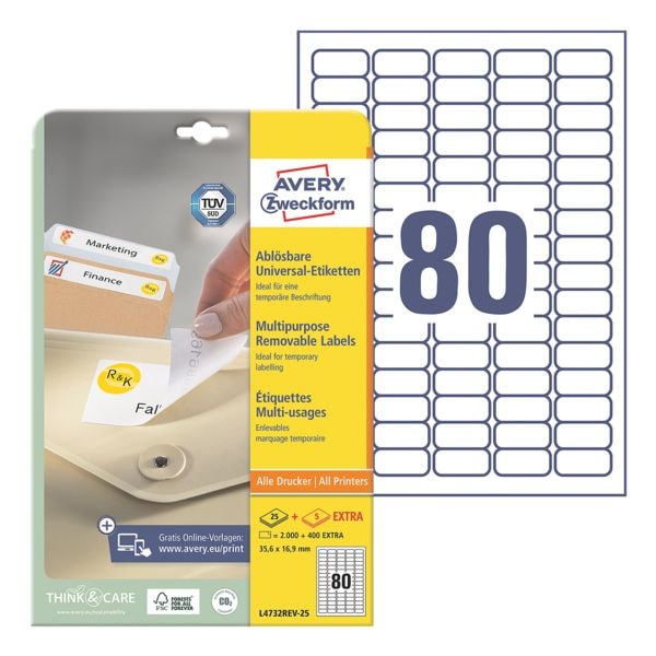 Avery Zweckform 2400er-Pack Universal Klebeetiketten »L4732REV-25« weiß