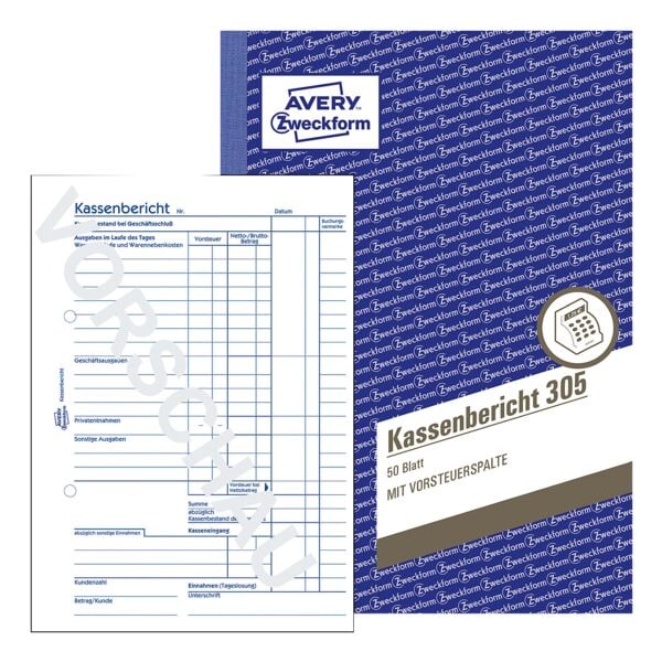 Avery Zweckform AKTION: 5er-Pack Formularbuch »Kassenbericht 305« weiß, 14.8x21 cm Image