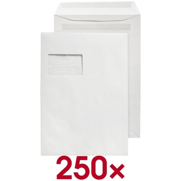 OTTO Office Re Recycling-Briefumschläge C4 mit Fenster und Selbstklebung - 250 Stück weiß, 32.4x22.9 cm