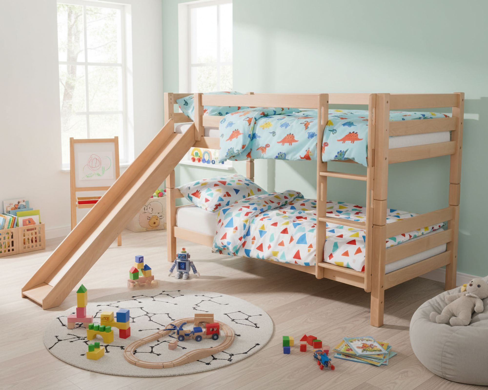 Schwarzwald Massivholz »Liam« Etagenbett Buche inkl. Rutsche Natur lackiert inkl. Rutsche