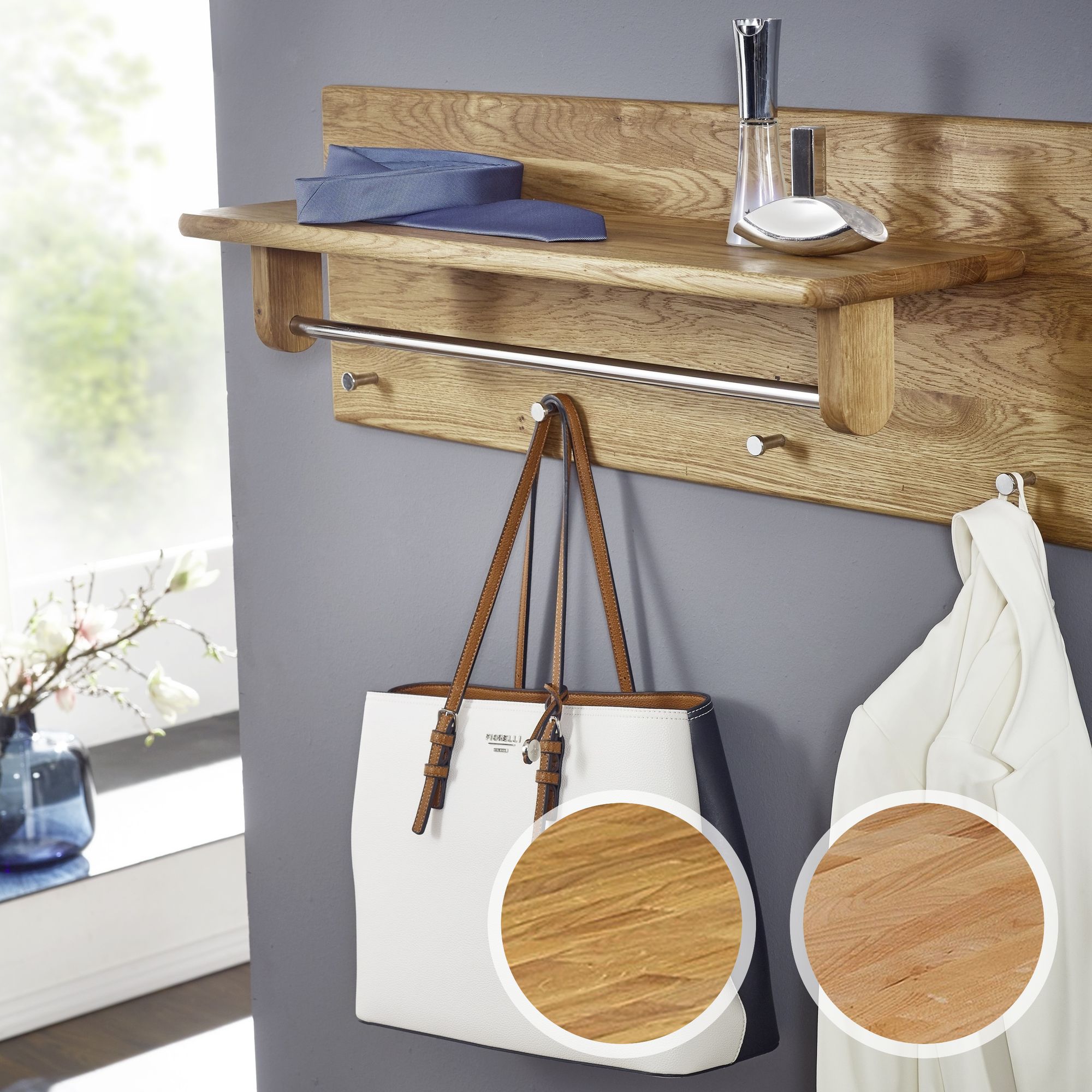 3S Frankenmöbel »Corner« Massivholz Garderobenpaneele KM-0240 / Garderobe 1 / 100 x 50 x 32,5 cm / Wildeiche geölt