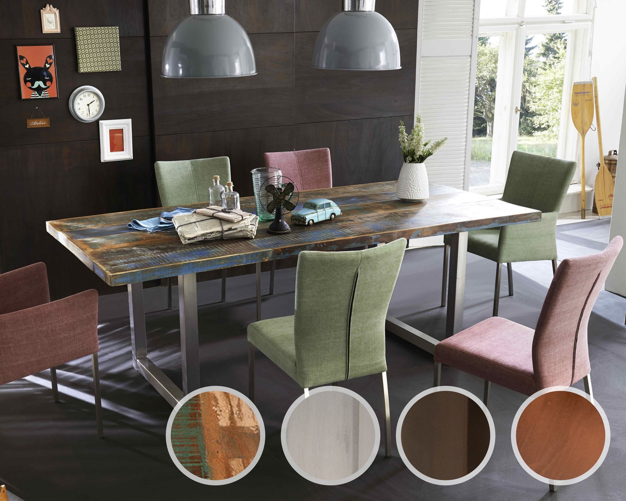 SIT Tops & Tables Esstisch Massivholz Retro 200x100 cm / Roheisen lackiert