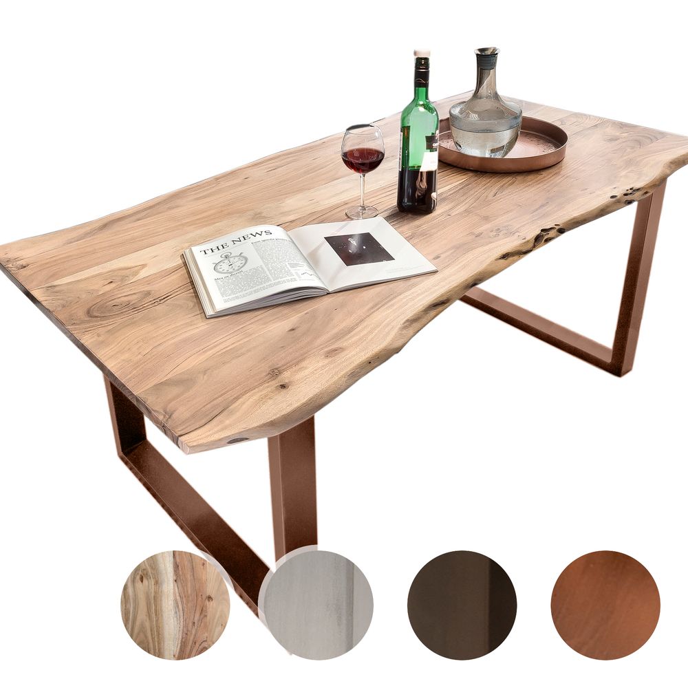 SIT Tops & Tables »Slim« Esstisch Massivholz Akazie Baumkante 160x85 cm / Eisen antikschwarz