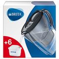 BRITA Marella fridge water filter jug, 2.4L - Graphite. Half year pack, Includes 6 x MAXTRA+ filter cartridges for reduction of chlorine,limescale and impurities-now in sustainable Smart Box packaging