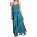 Sakkas 852bv Stonewashed Rayon Embroidered Adjustable Spaghetti Straps Long Dress - Turquoise - One Size